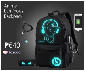glow in the dark backpack bag with mobile charger