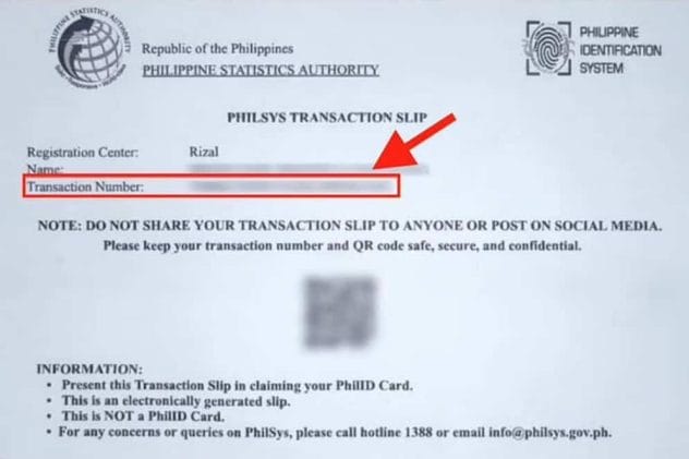 screen shot Philippine national ID with transaction number to track on PHLPost