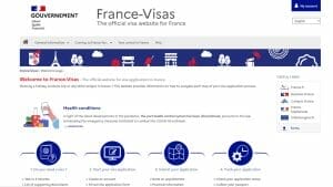 screen shot of France Visa website