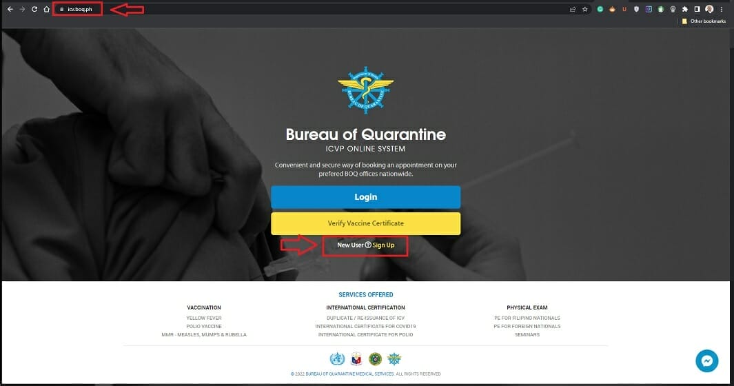 bureau of quarantine Philippines website screen shot