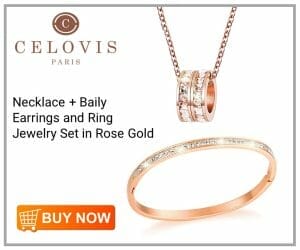 Celovis Eloise Necklace + Baily Earrings in Pink and Guinevere Ring Jewellery Set in Rose Gold